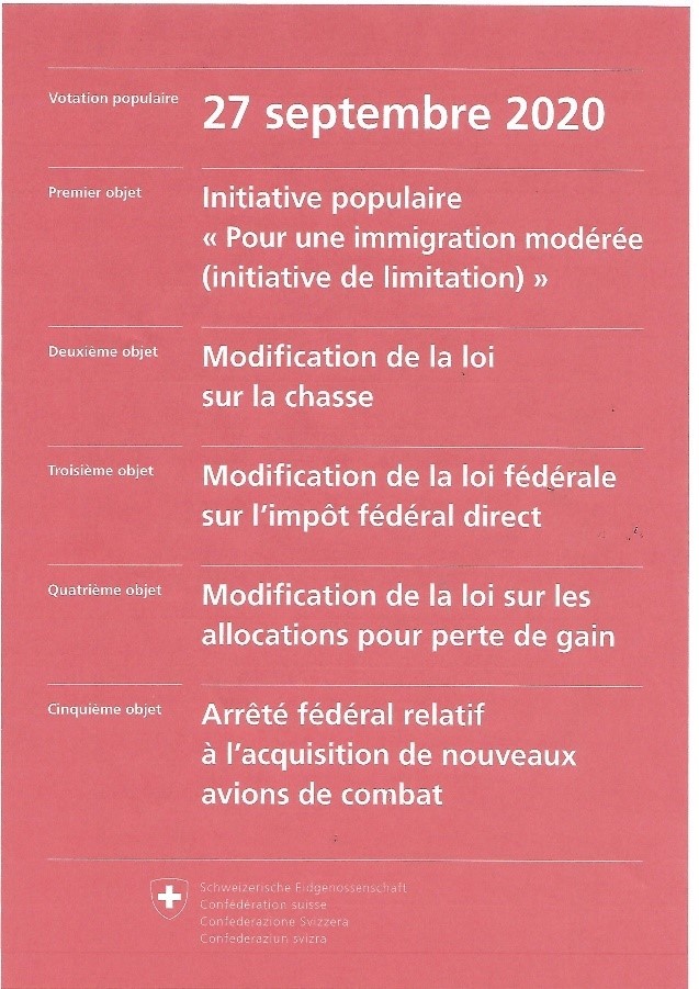 Document de présentation du référendum suisse du 27 septembre 2020