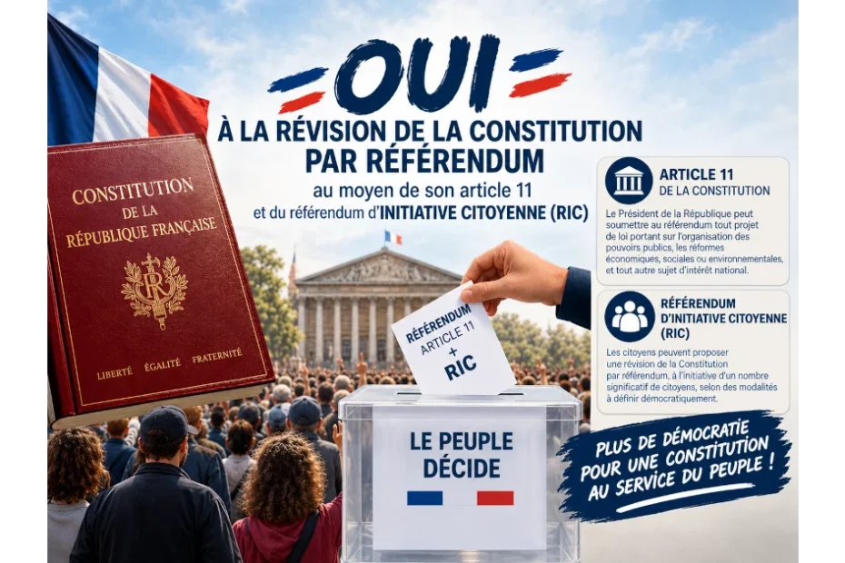 Oui à la révision de la Constitution par référendum au moyen de son article 11 et du référendum d’INITIATIVE CITOYENNE (RIC)